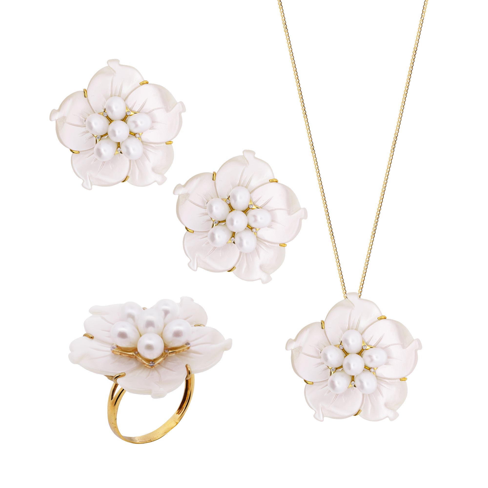 White Floral Mother of Pearl Set